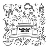 Ramadán Kareem con estilo doodle dibujado a mano vector