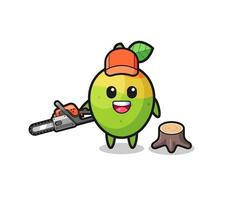 mango lumberjack character holding a chainsaw vector