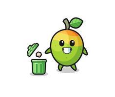 illustration of the mango throwing garbage in the trash can vector