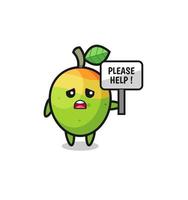 cute mango hold the please help banner vector