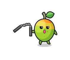 cartoon of mango using nunchaku vector