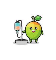 cute mango character standing with infusion pole vector