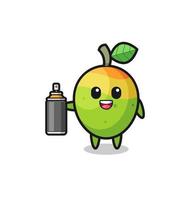 the cute mango as a graffiti bomber vector