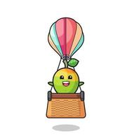 mango mascot riding a hot air balloon vector