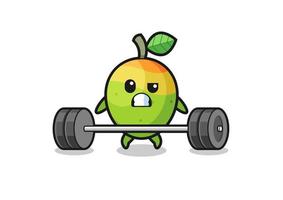 cartoon of mango lifting a barbell vector