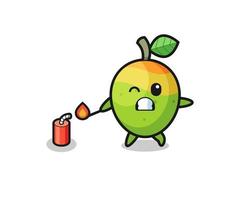 mango mascot illustration playing firecracker vector