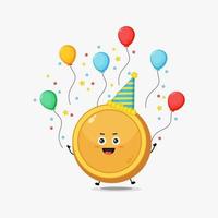Cute coin character celebrating birthday vector