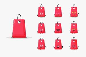 Cute red size clothing label character design set vector