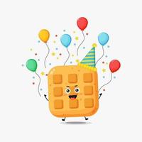 Cute waffle character celebrating birthday vector