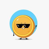 Cute coin character wearing pixel glasses vector