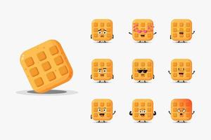 Cute waffle character design set vector