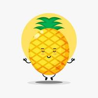 lindo personaje de piña meditando en pose de yoga vector