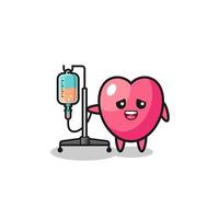 cute heart symbol character standing with infusion pole vector