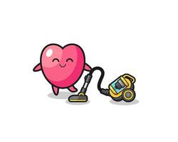 cute heart symbol holding vacuum cleaner illustration vector