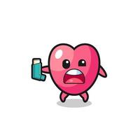 heart symbol mascot having asthma while holding the inhaler vector