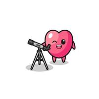 heart symbol astronomer mascot with a modern telescope vector