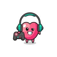 heart symbol gamer mascot holding a game controller vector