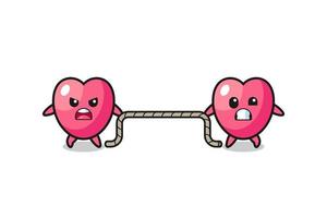 cute heart symbol character is playing tug of war game vector