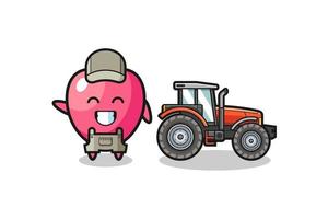 El símbolo del corazón, la mascota del granjero de pie junto a un tractor. vector