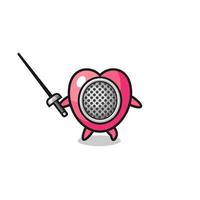 heart symbol earth cartoon as fencer mascot vector