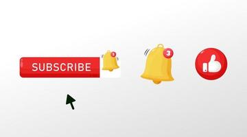 Subscribe Button, Like and Notification Bell Icon vector