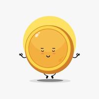 Cute coin character meditating in yoga pose vector