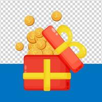 The concept of opening a surprise gift box to get a prize money on blank background vector