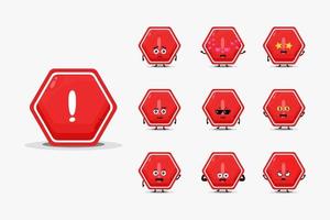 lindo conjunto de diseño de personajes de señal de stop roja vector