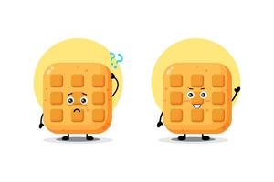 Cute waffle character with confused and happy expression vector