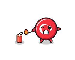 turkey flag mascot illustration playing firecracker vector