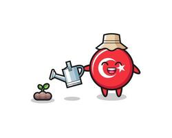 cute turkey flag is watering plant seeds vector