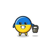 ukraine flag mascot lifting kettlebell in the gym vector