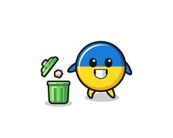 illustration of the ukraine flag throwing garbage in the trash can vector