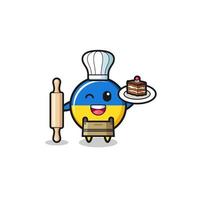 ukraine flag as pastry chef mascot hold rolling pin vector