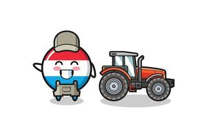 the luxembourg farmer mascot standing beside a tractor vector