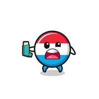 luxembourg mascot having asthma while holding the inhaler vector