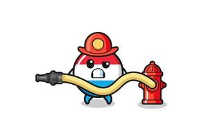 caricatura de luxemburgo como mascota bombero con manguera de agua vector