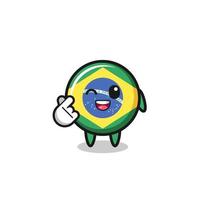 personaje de la bandera de brasil haciendo corazón de dedo coreano vector