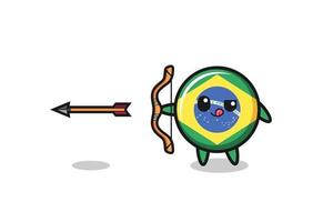 illustration of brazil flag character doing archery vector