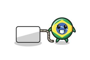brazil flag cartoon is pulling a banner vector
