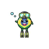 the brazil flag diver cartoon character vector