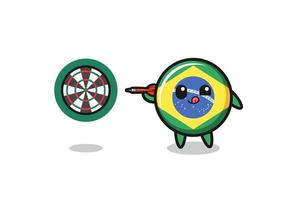 cute brazil flag is playing dart vector