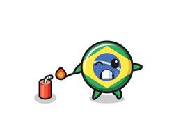 brazil flag mascot illustration playing firecracker vector