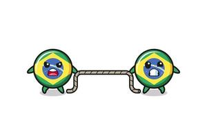 cute brazil flag character is playing tug of war game vector