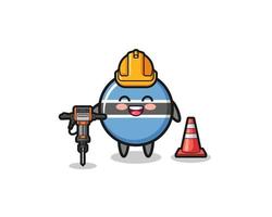 road worker mascot of botswana flag holding drill machine vector