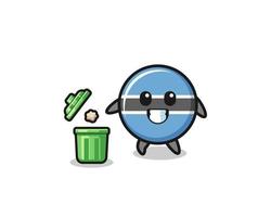 illustration of the botswana flag throwing garbage in the trash can vector