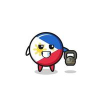 Filipinas bandera mascota levantando pesas rusas en el gimnasio vector