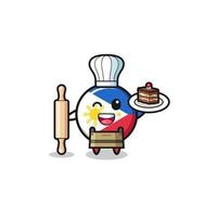 philippines flag as pastry chef mascot hold rolling pin vector