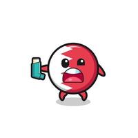 bahrain flag mascot having asthma while holding the inhaler vector