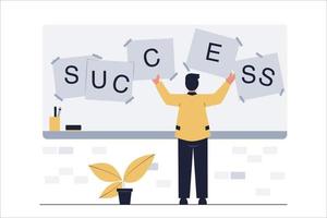 Business Success Concept. Businessman sort success wording. Flat Vector illustration.